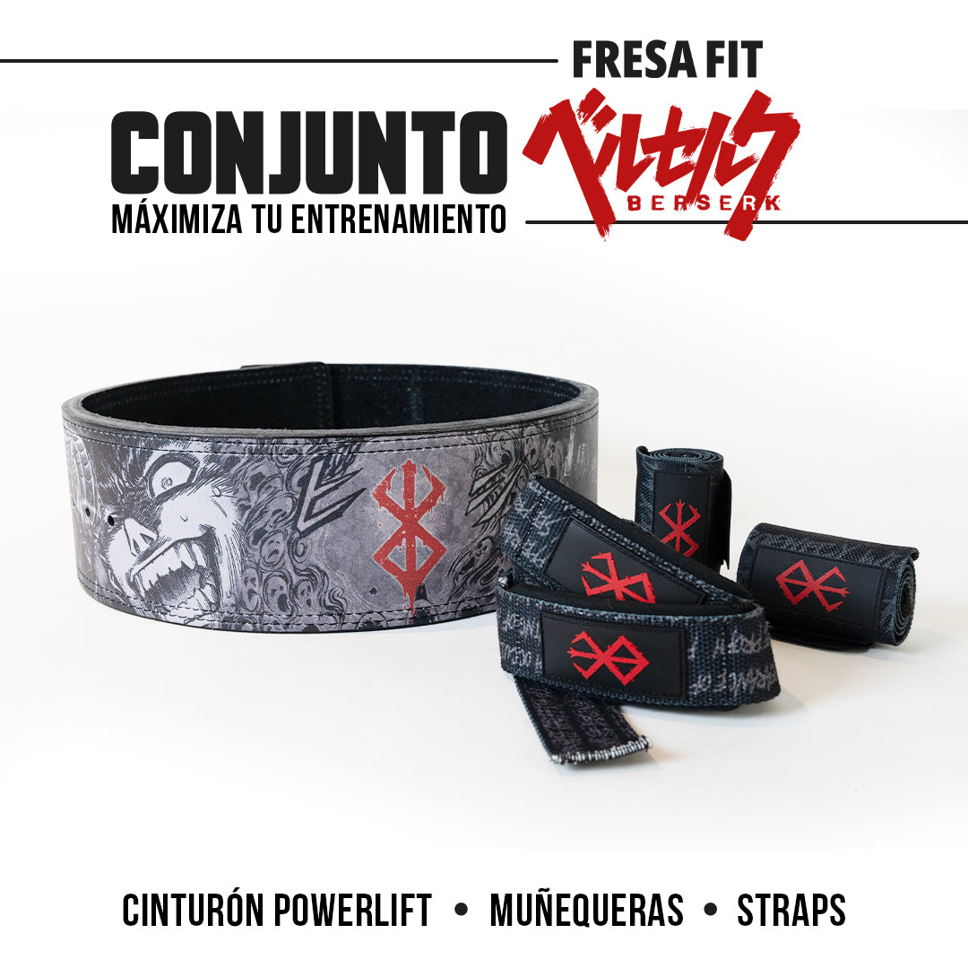 Conjunto Cinturon Powerlift Straps Muñequeras 9 Fresafit
