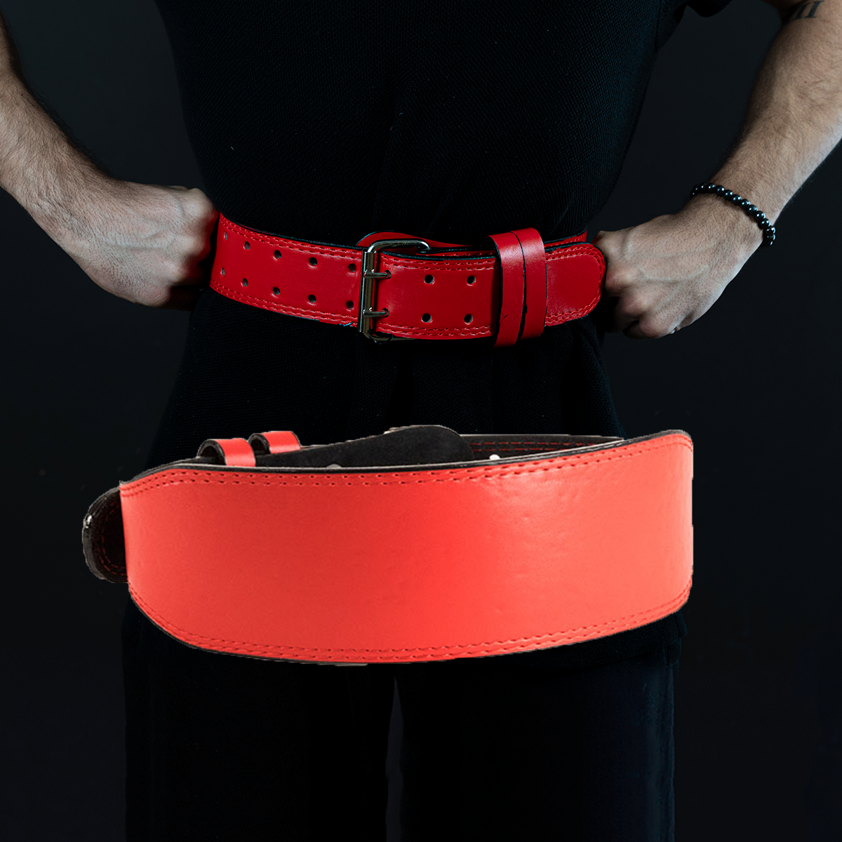 Cinturón de Hebilla Liso Plano Rojo