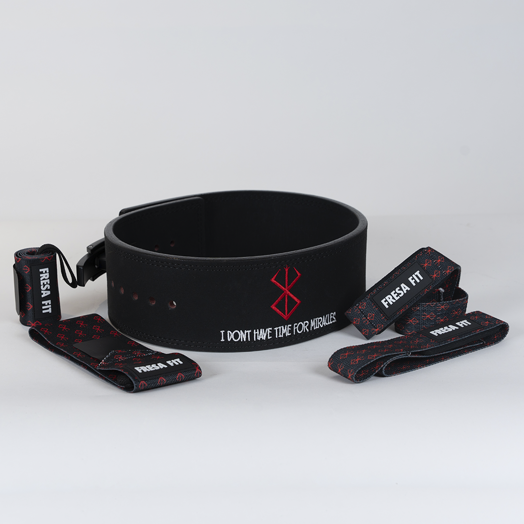 Conjunto Cinturon Powerlift Straps Muñequeras 15 Fresafit