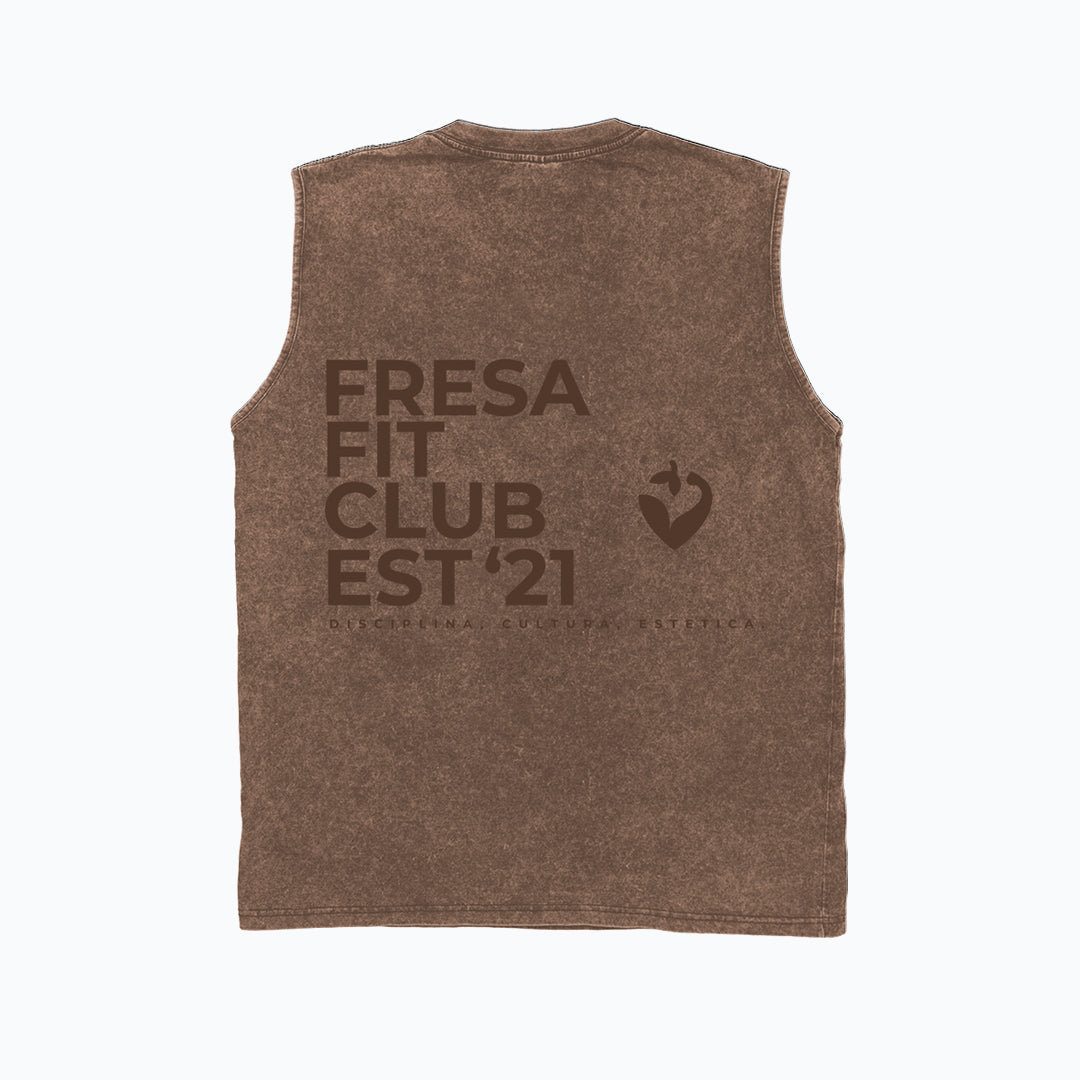 Playera Sin Mangas Tank Oversized Fresafit Negro Gym Basic Ocre