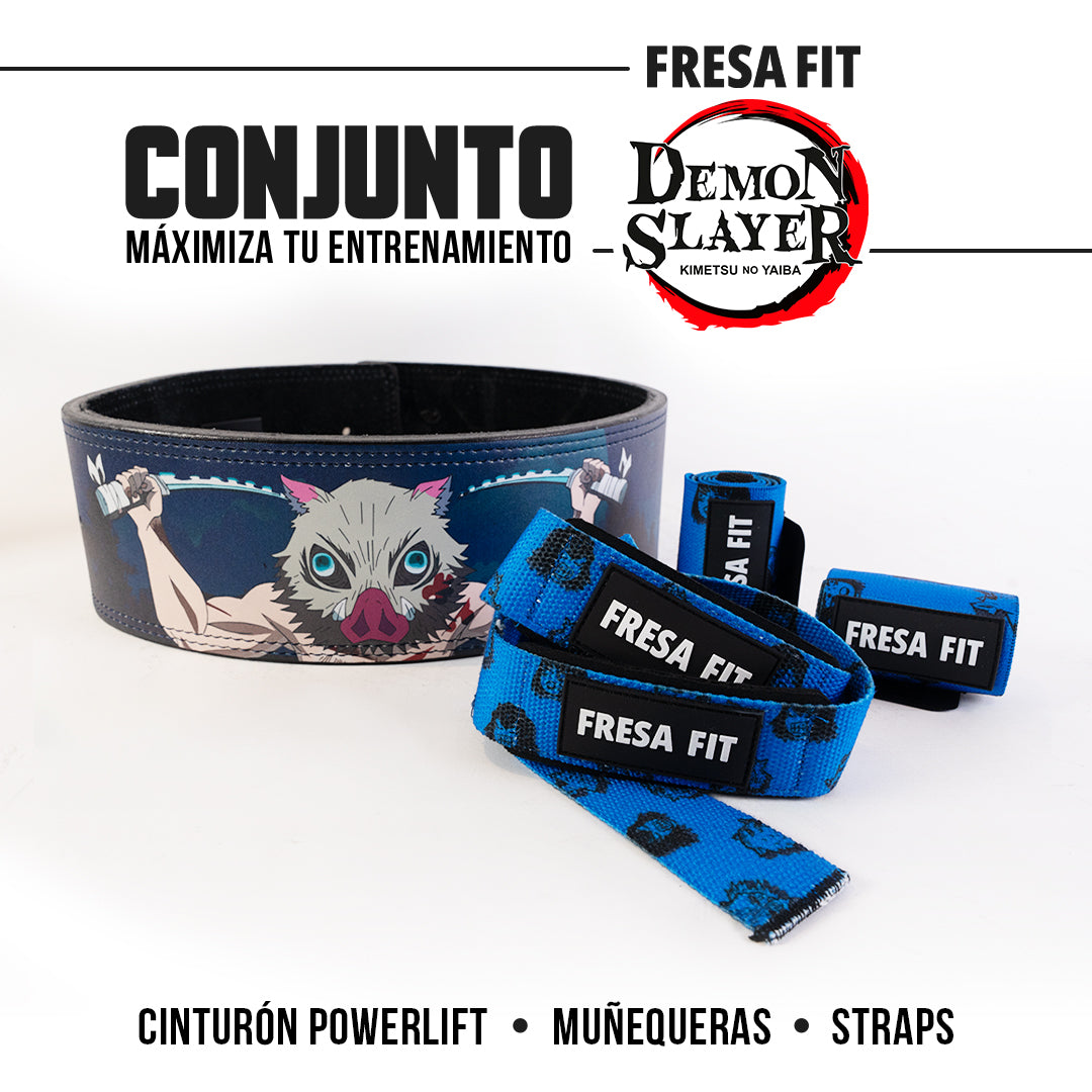 Conjunto Cinturon Powerlift Straps Muñequeras 3 Fresafit
