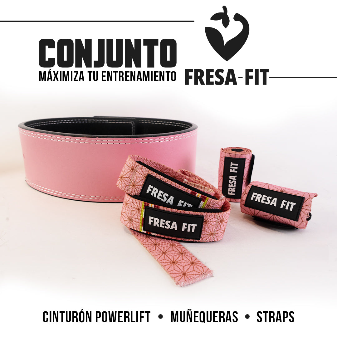 Conjunto Cinturon Powerlift Straps Muñequeras 5 Fresafit
