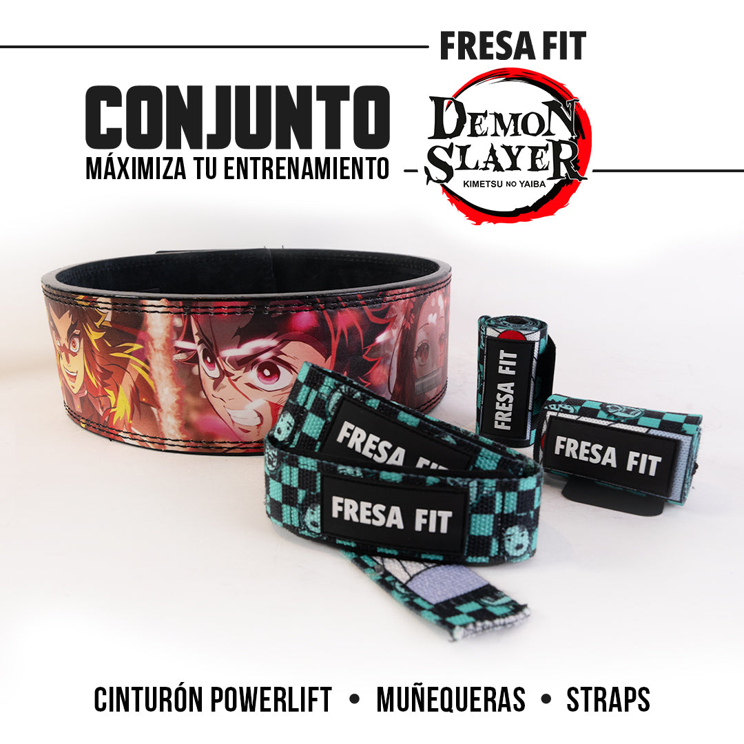 Conjunto Cinturon Powerlift Straps Muñequeras 7 Fresafit
