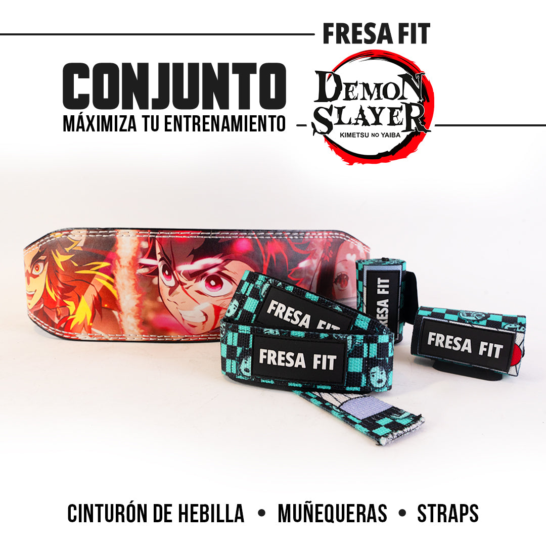 Conjunto Cinturon Hebilla Straps Muñequeras 15 Fresafit