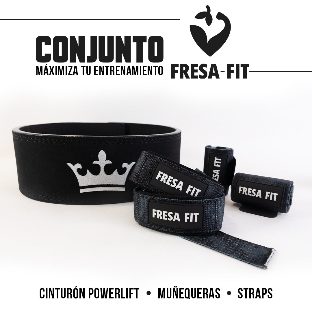 Conjunto Cinturon Powerlift Straps Muñequeras 18 Fresafit