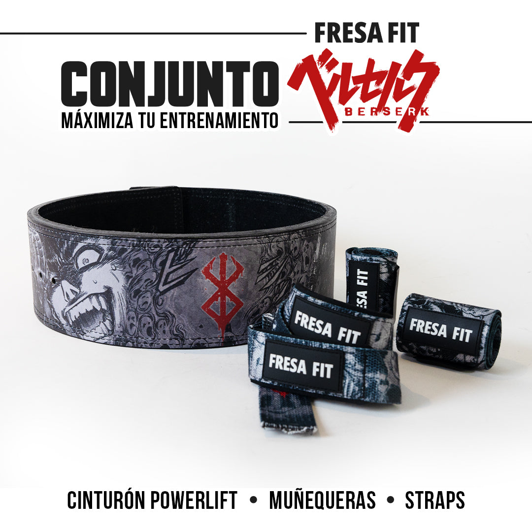 Conjunto Cinturon Powerlift Straps Muñequeras 16 Fresafit