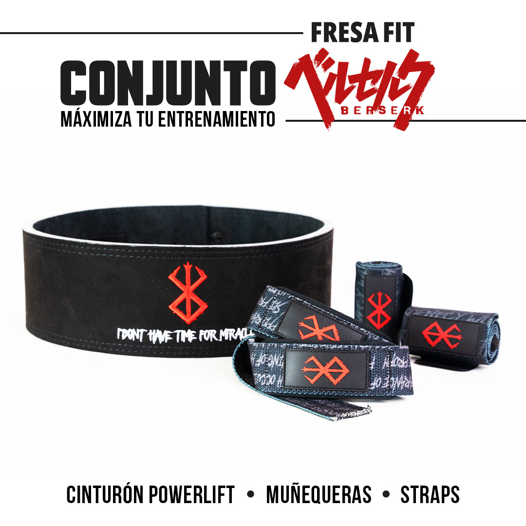 Conjunto Cinturon Powerlift Straps Muñequeras 6 Fresafit