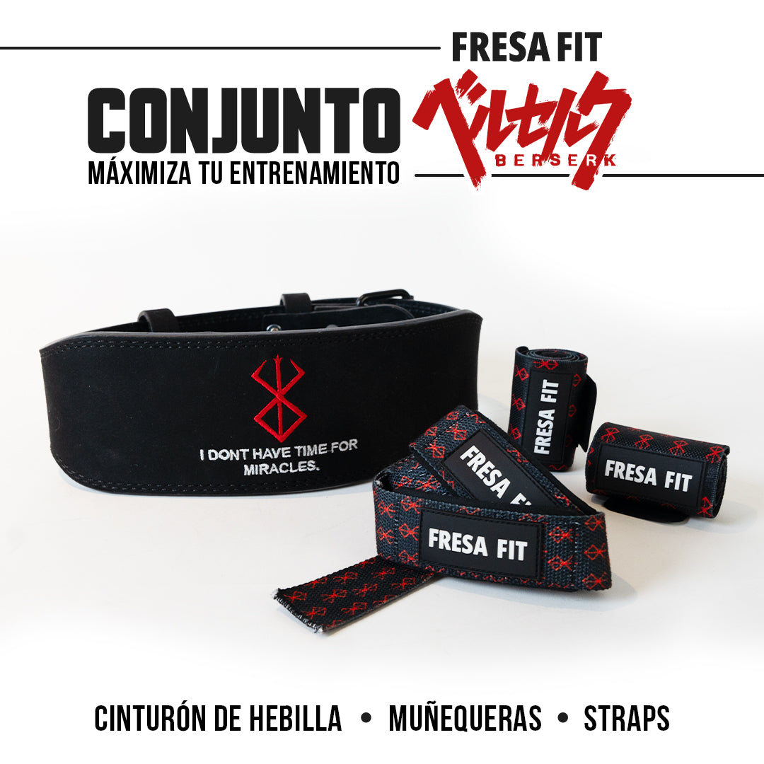 Conjunto Cinturon Hebilla Straps Muñequeras 16 Fresafit