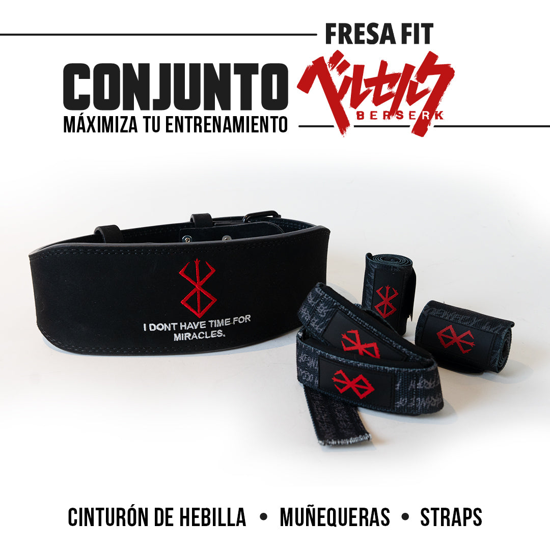 Conjunto Cinturon Hebilla Straps Muñequeras Fresafit