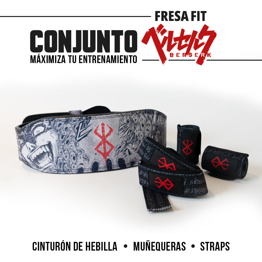 Conjunto Cinturon Hebilla Straps Muñequeras 7 Fresafit
