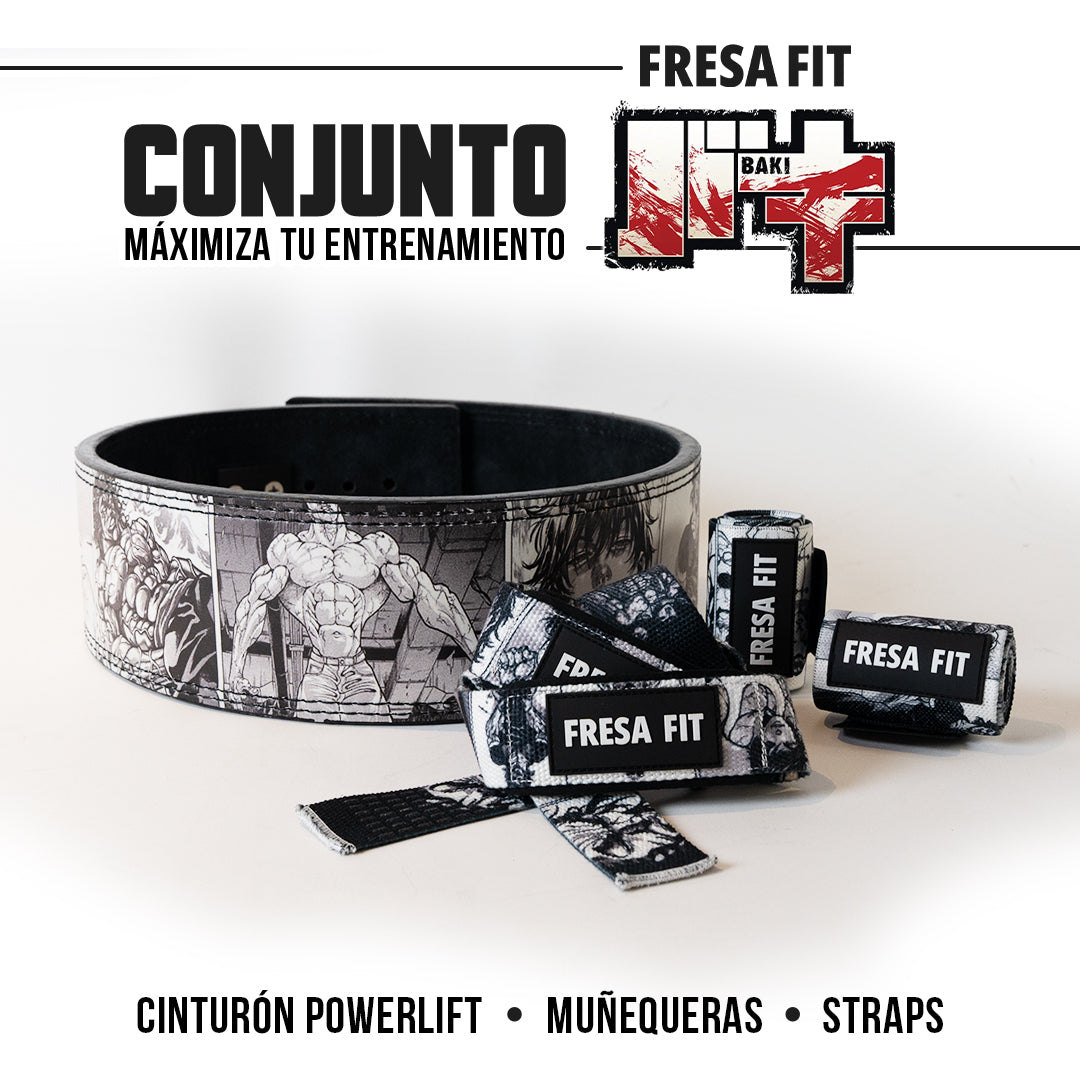 Conjunto Cinturon Powerlift Straps Muñequeras 19 Fresafit