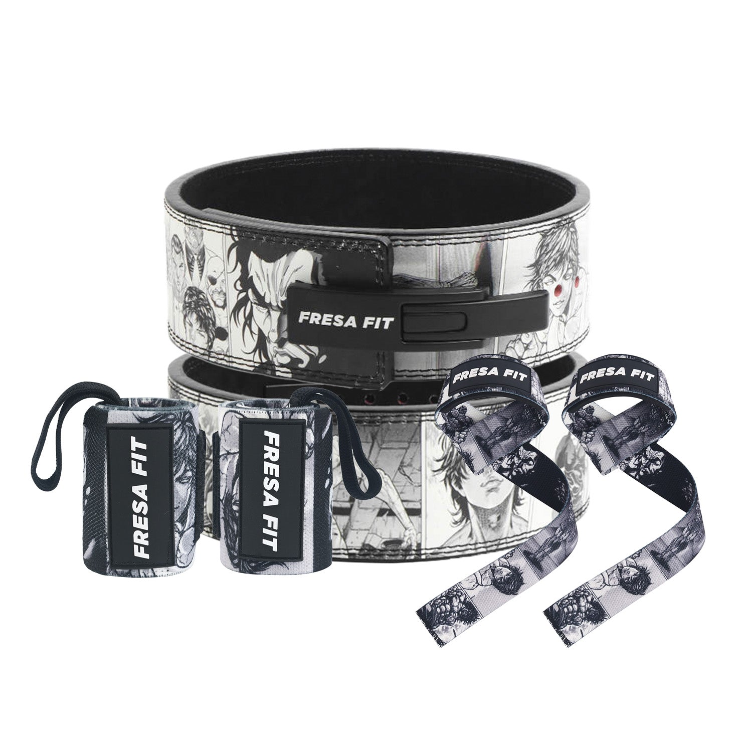 Conjunto Cinturon Powerlift Straps Muñequeras 19 Fresafit