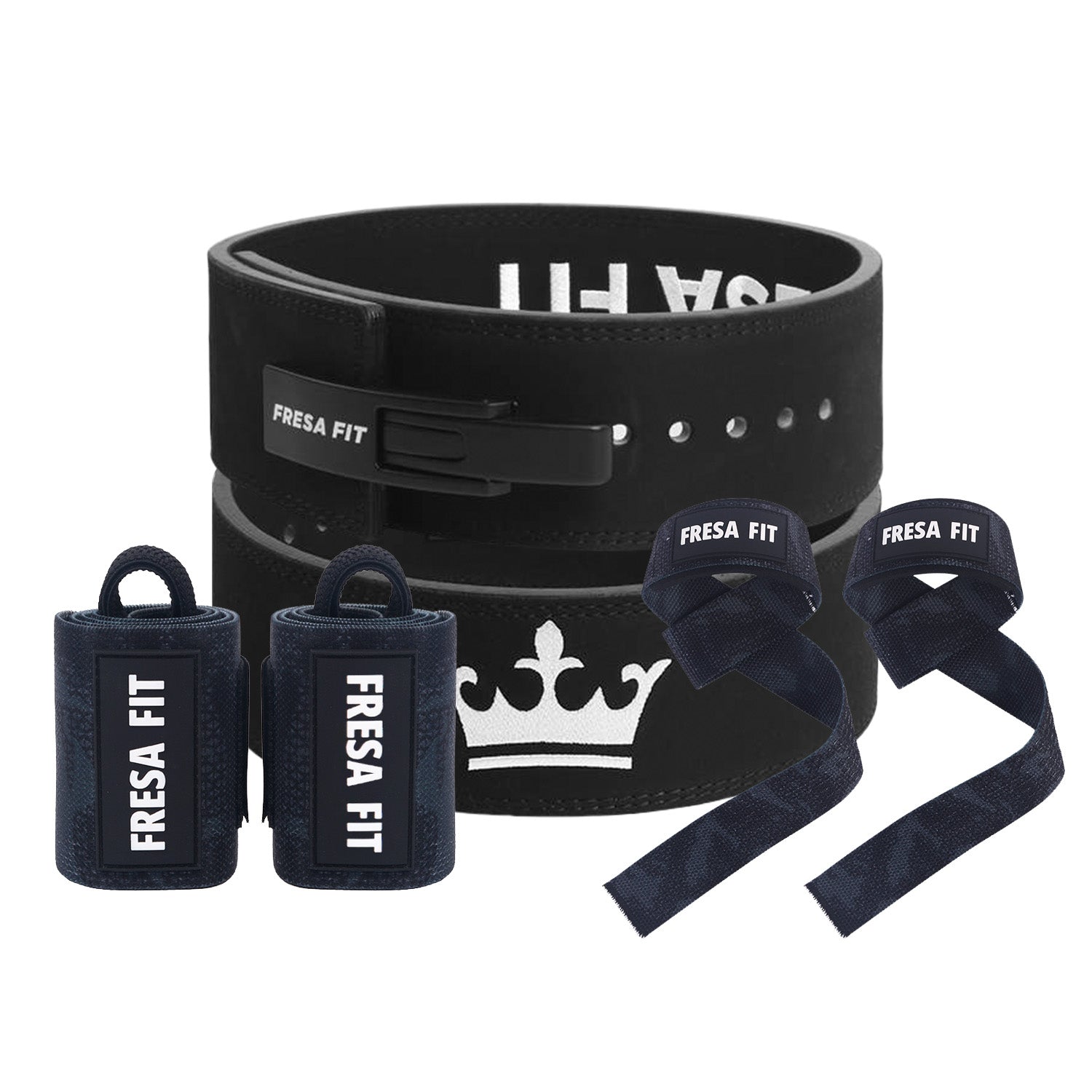 Conjunto Cinturon Powerlift Straps Muñequeras 18 Fresafit