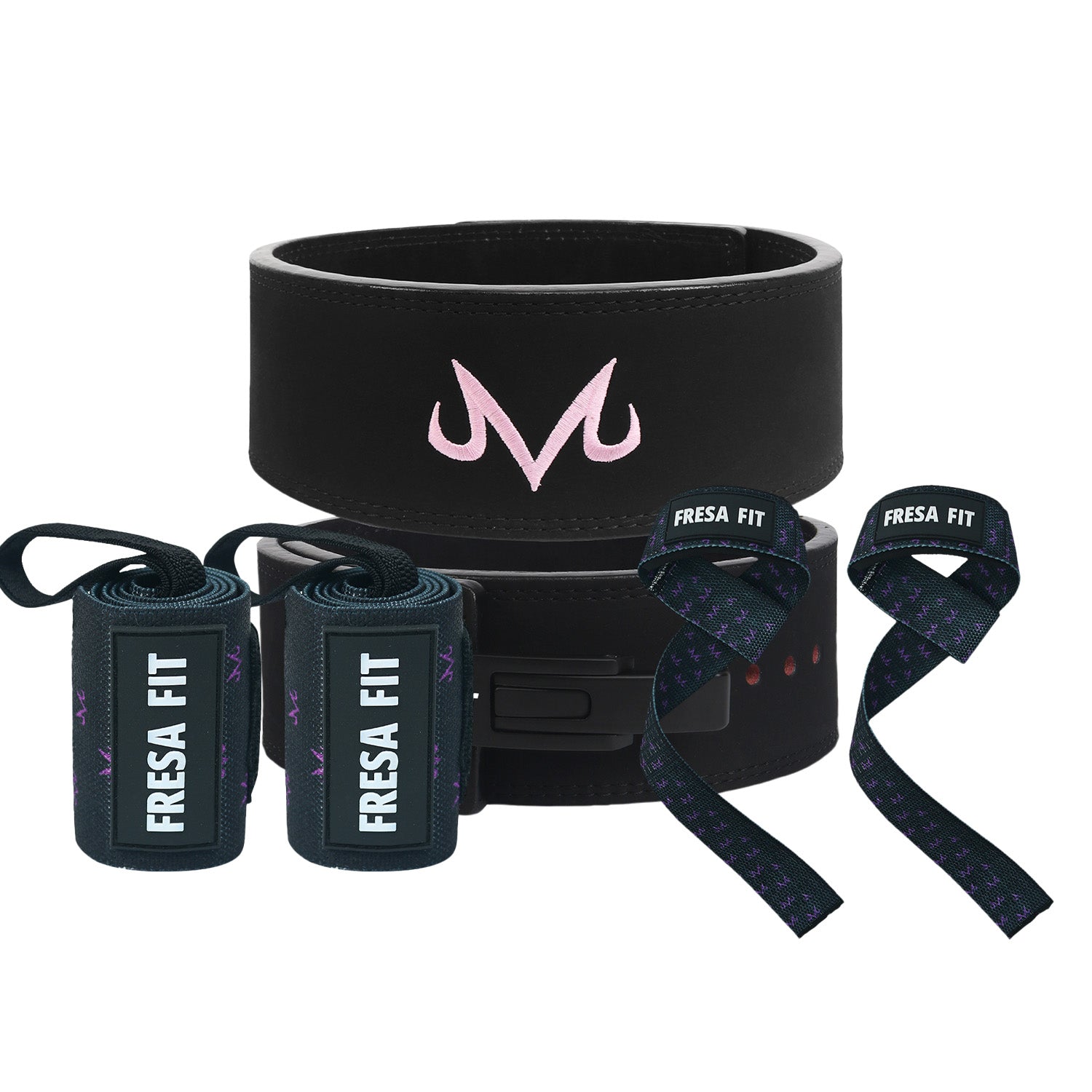 Conjunto Cinturon Powerlift Straps Muñequeras 4 Fresafit