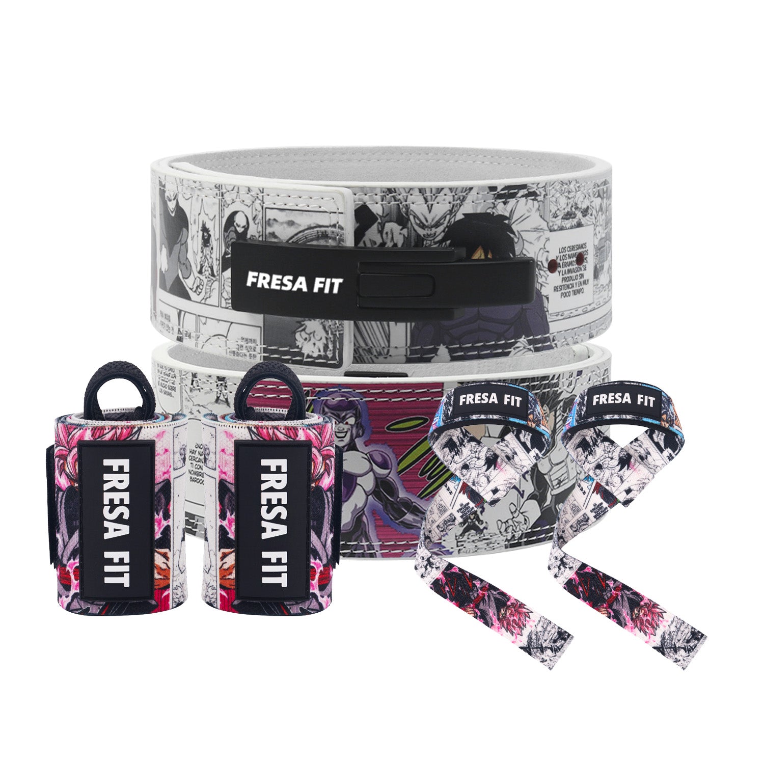 Conjunto Cinturon Powerlift Straps Muñequeras 17 Fresafit