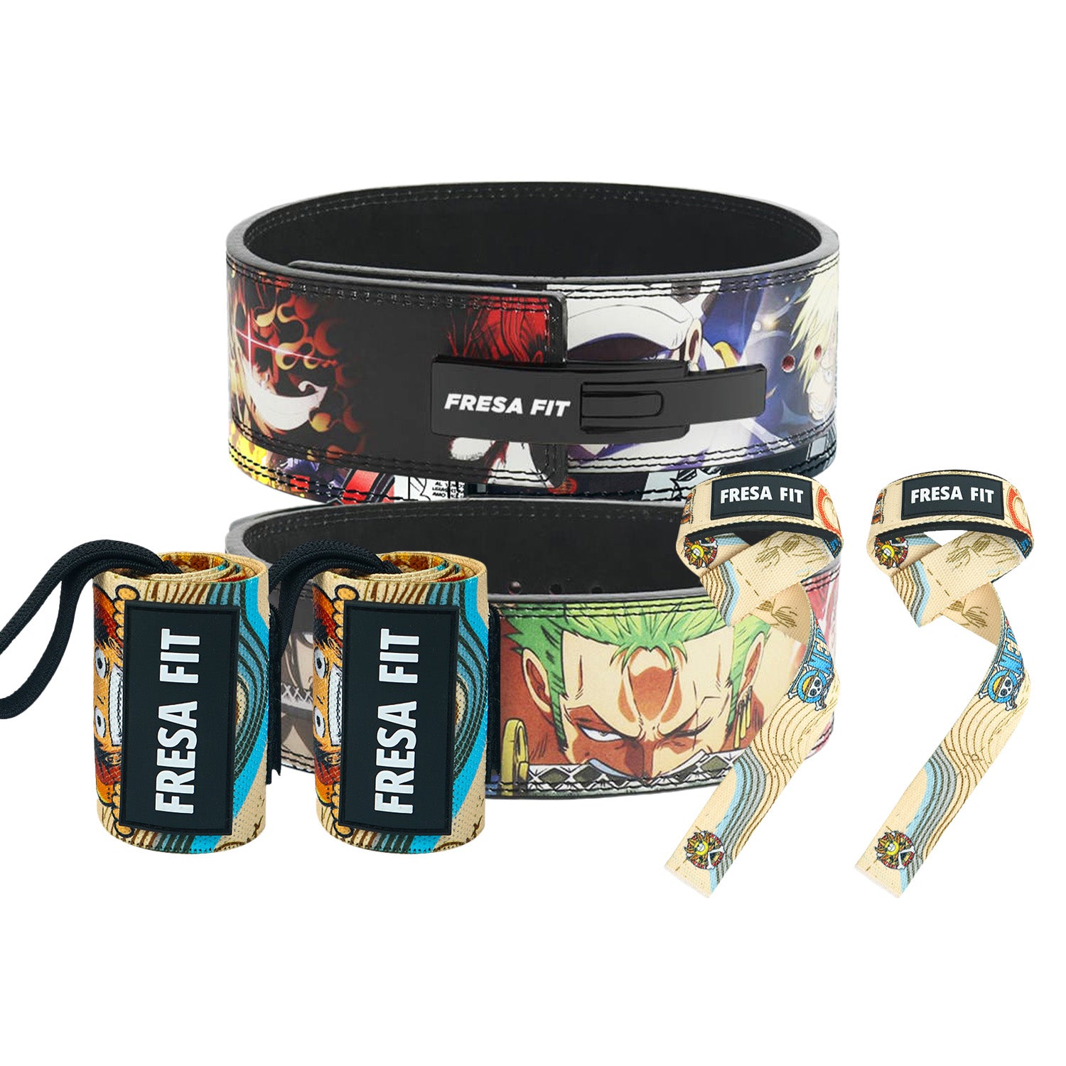Conjunto Cinturon Powerlift Straps Muñequeras 12 Fresafit