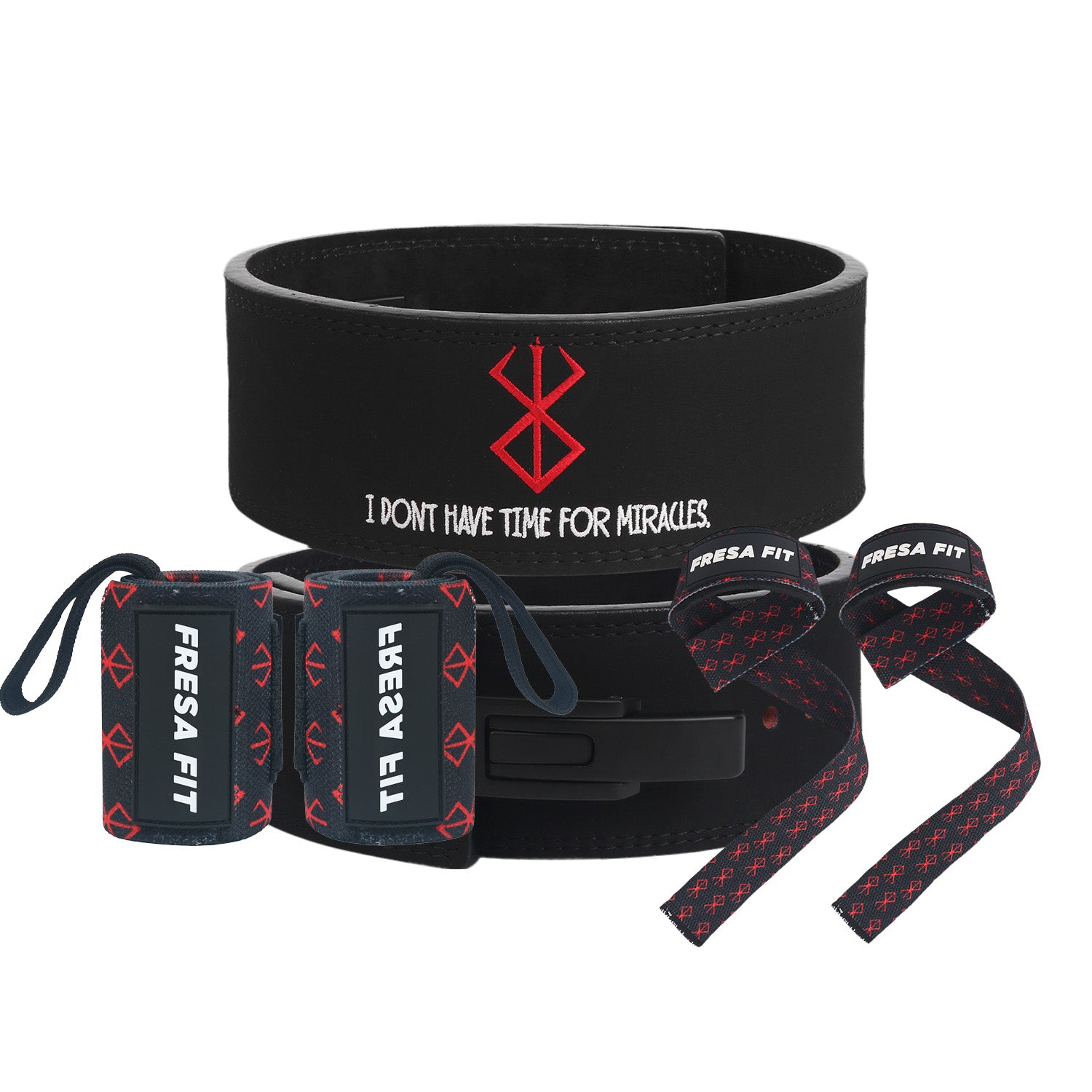 Conjunto Cinturon Powerlift Straps Muñequeras 15 Fresafit