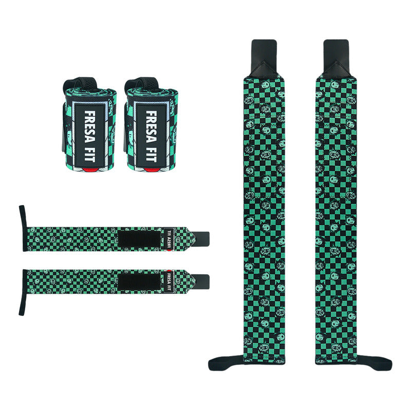 Conjunto Cinturon Hebilla Straps Muñequeras 15 Fresafit