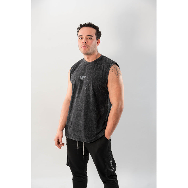 Playera Sin Mangas Tank Oversized Fresafit Negro Gym Basic