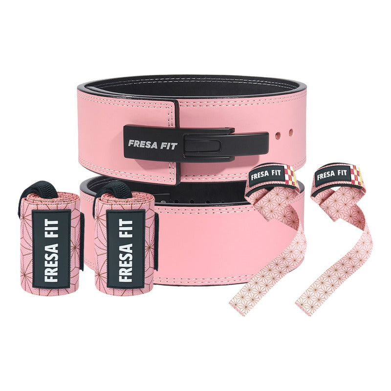 Conjunto Cinturon Powerlift Straps Muñequeras 5 Fresafit