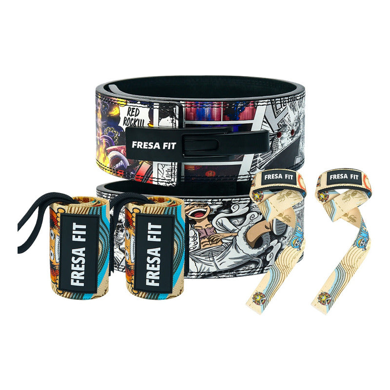 Conjunto Cinturon Powerlift Straps Muñequeras 8 Fresafit