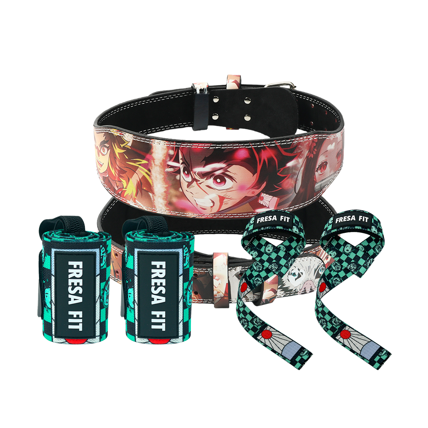 Conjunto Cinturon Hebilla Straps Muñequeras 15 Fresafit