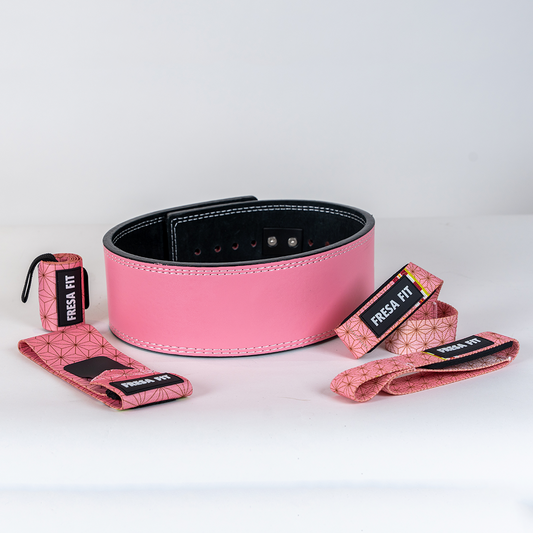 Conjunto Cinturon Powerlift Straps Muñequeras 5 Fresafit