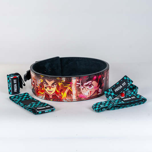 Conjunto Cinturon Powerlift Straps Muñequeras 7 Fresafit