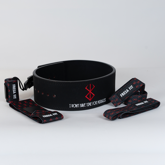 Conjunto Cinturon Powerlift Straps Muñequeras 15 Fresafit